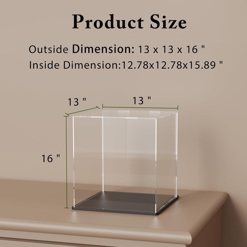 SVENJBB Large Display Case for Dolls, 13x13x16 Inch Acrylic Box for Trophy and Figures, Clear Acrylic Display Cases with Matte Black Base for Collection Protection and Storage - Image 2